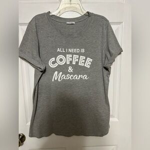 𝅺woman’s T Shirt-All I Need is Coffee & Mascara grey, XL size